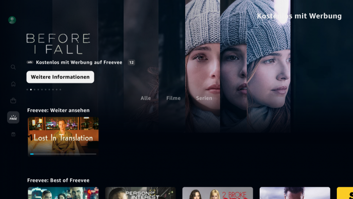Der werbefinanzierte Dienst Freevee ist mit einer eigenen Rubrik in Prime Video integriert. (Screenshot: Golem.de)